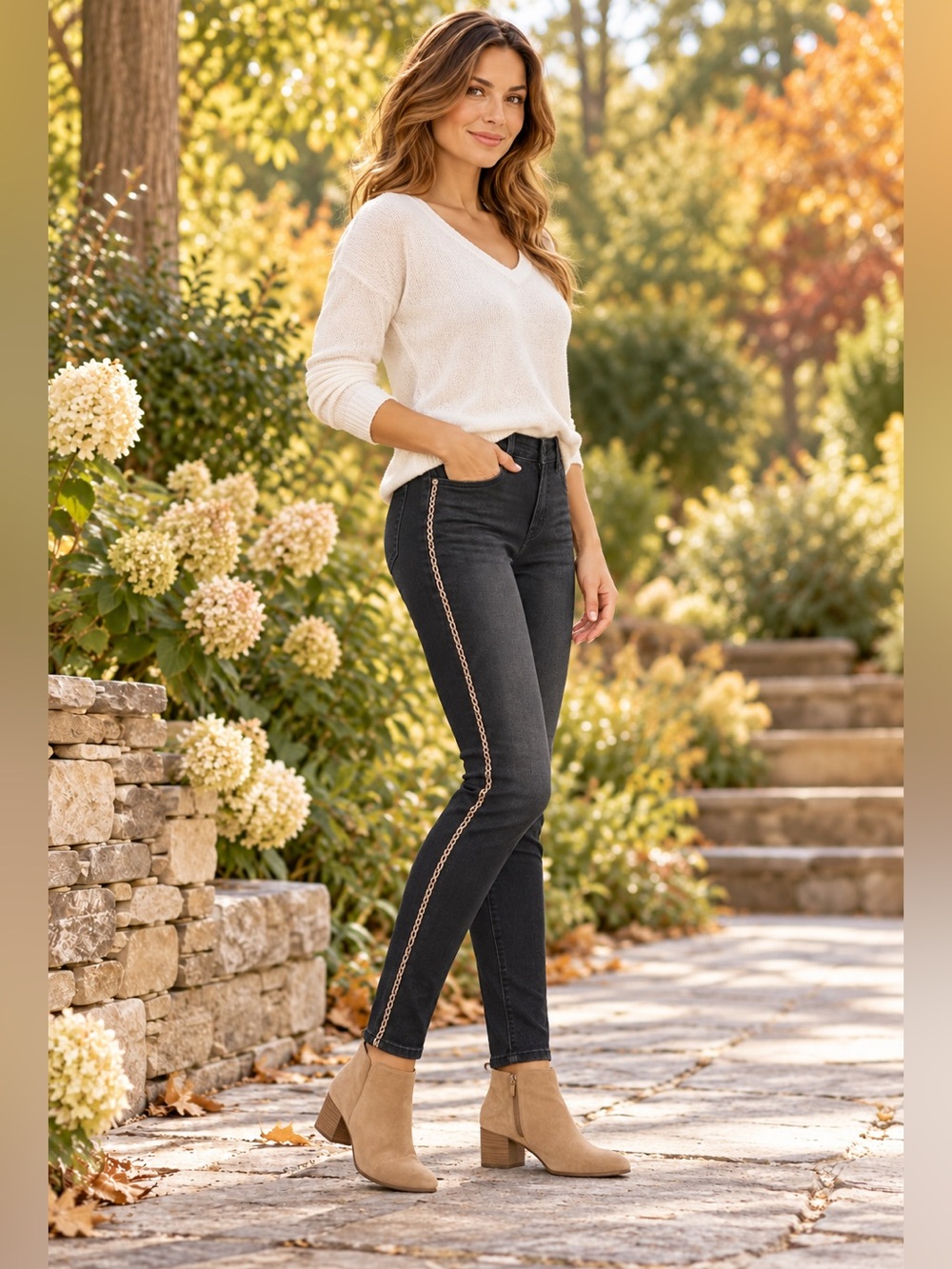 NWT DG2 Diane Gilman Black Side Stripe Skinny Jeans 12P Petite